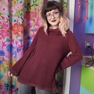 Maeve Anthropologie Burgundy Maroon Cowl Turtleneck Tunic Knit Sweater